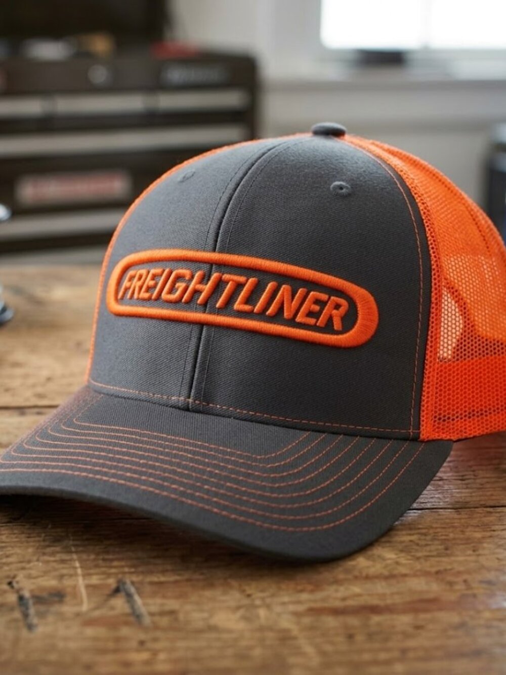 Freightliner Semi Truck Embroidered Grey Orange Richardson 112 Snapback Hat 80s